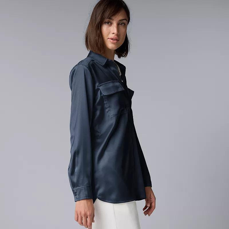 Petite Simply Vera Vera Wang Satin Utility Shirt, Women's, Size: XL Petite, Andorra Product Image