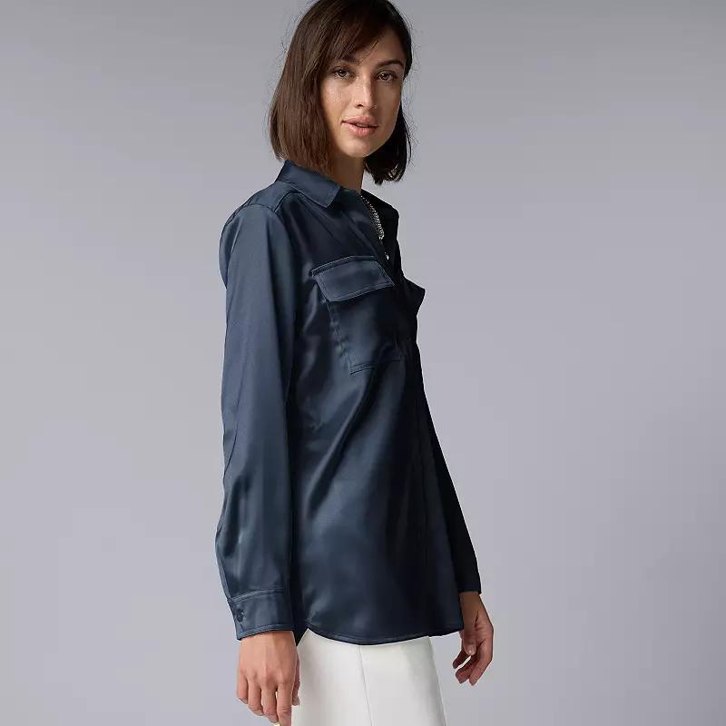 Petite Simply Vera Vera Wang Satin Utility Shirt, Women's, Size: XL Petite, Andorra Product Image