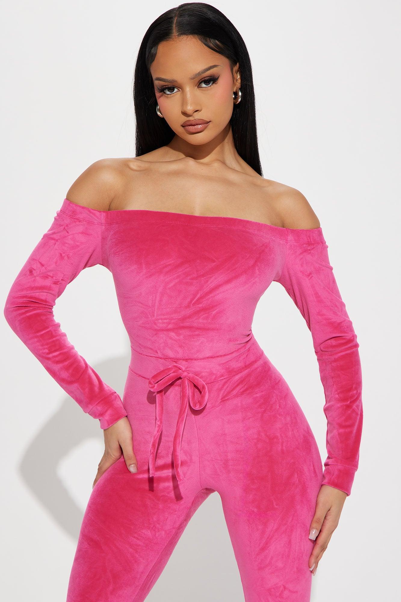 Hug Me Velour Jumpsuit  - Pink Product Image