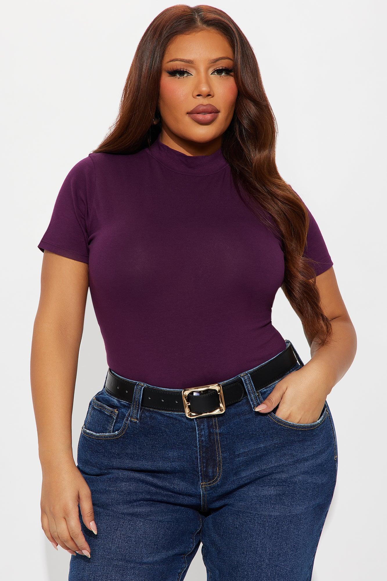 Basic Mock Neck Bodysuit - Plum Product Image