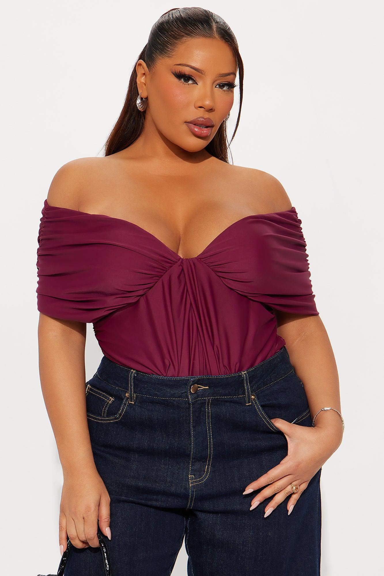 True Rival Ruched Off Shoulder Bodysuit  - Plum Product Image