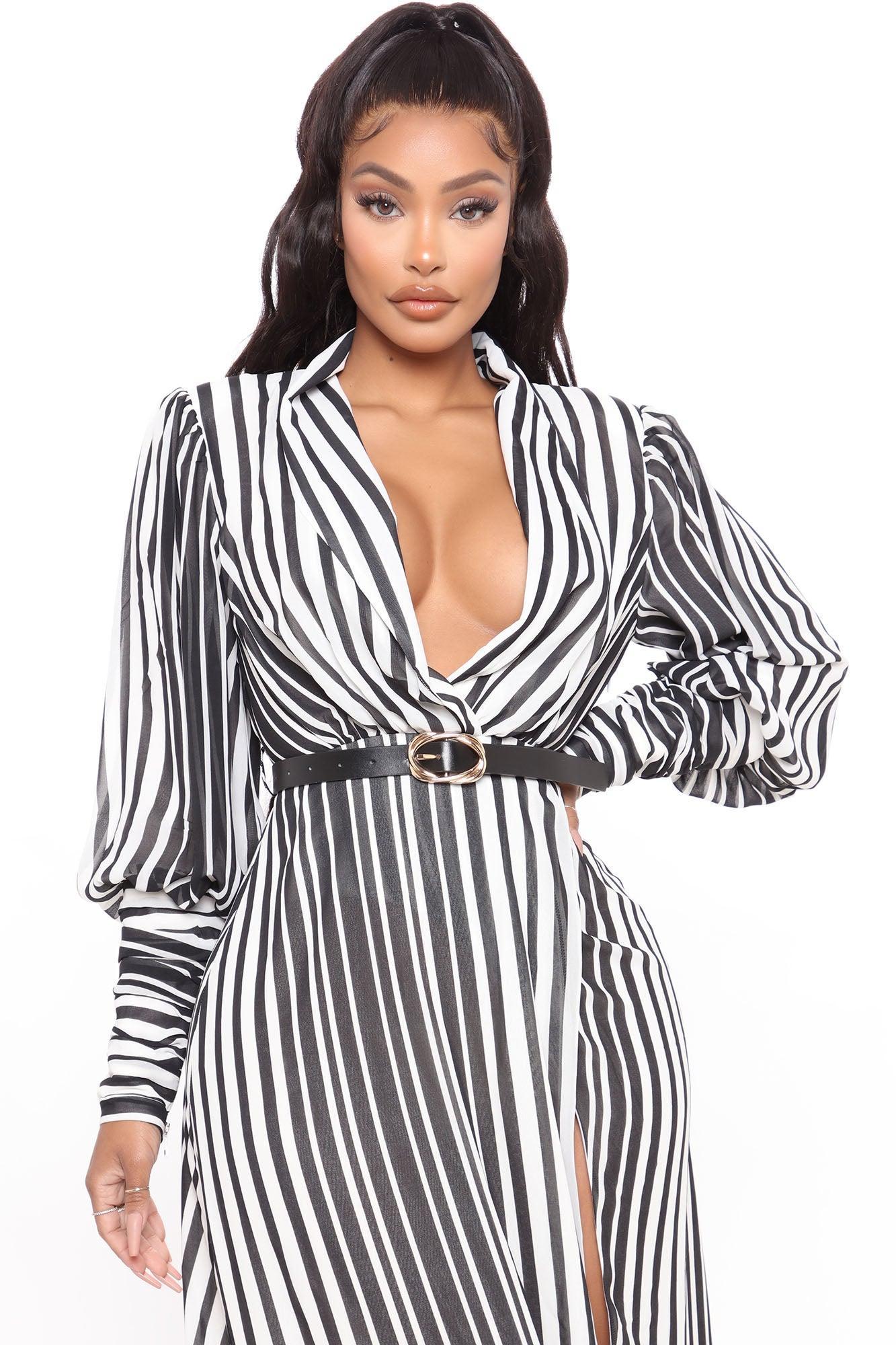 Nora Striped Maxi Dress - Black/White Product Image
