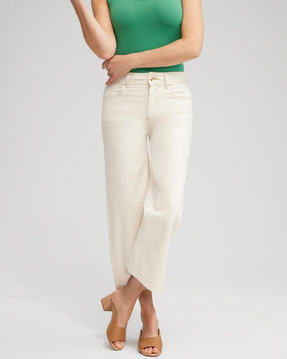 Petite Cropped Seeded Wide Leg Denim Product Image
