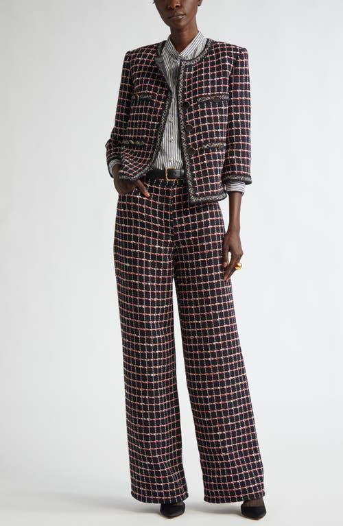 ST JOHN St. John Collection Windowpane Check Mixed Media Crop Jacket In Black/haute Red/pearl Multi Product Image