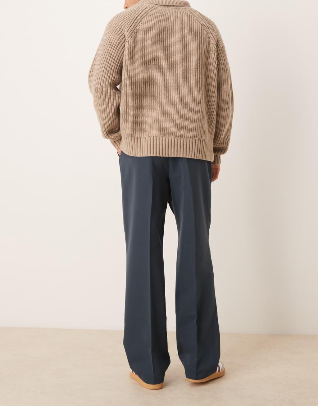 ASOS DESIGN smart wide leg pants with front pleat in dark blue Product Image