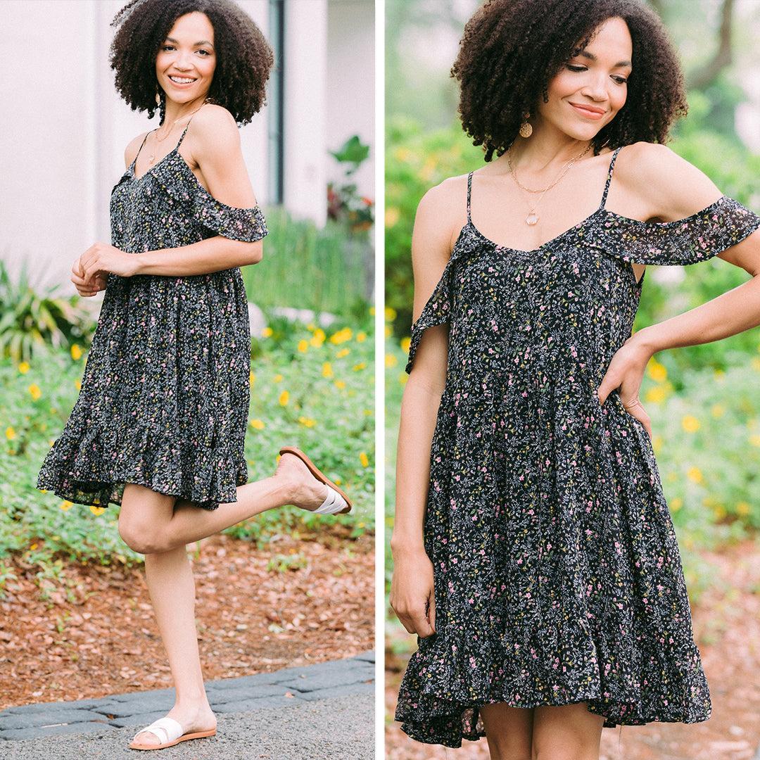 Know Your Worth Black Ditsy Floral Dress Female Product Image