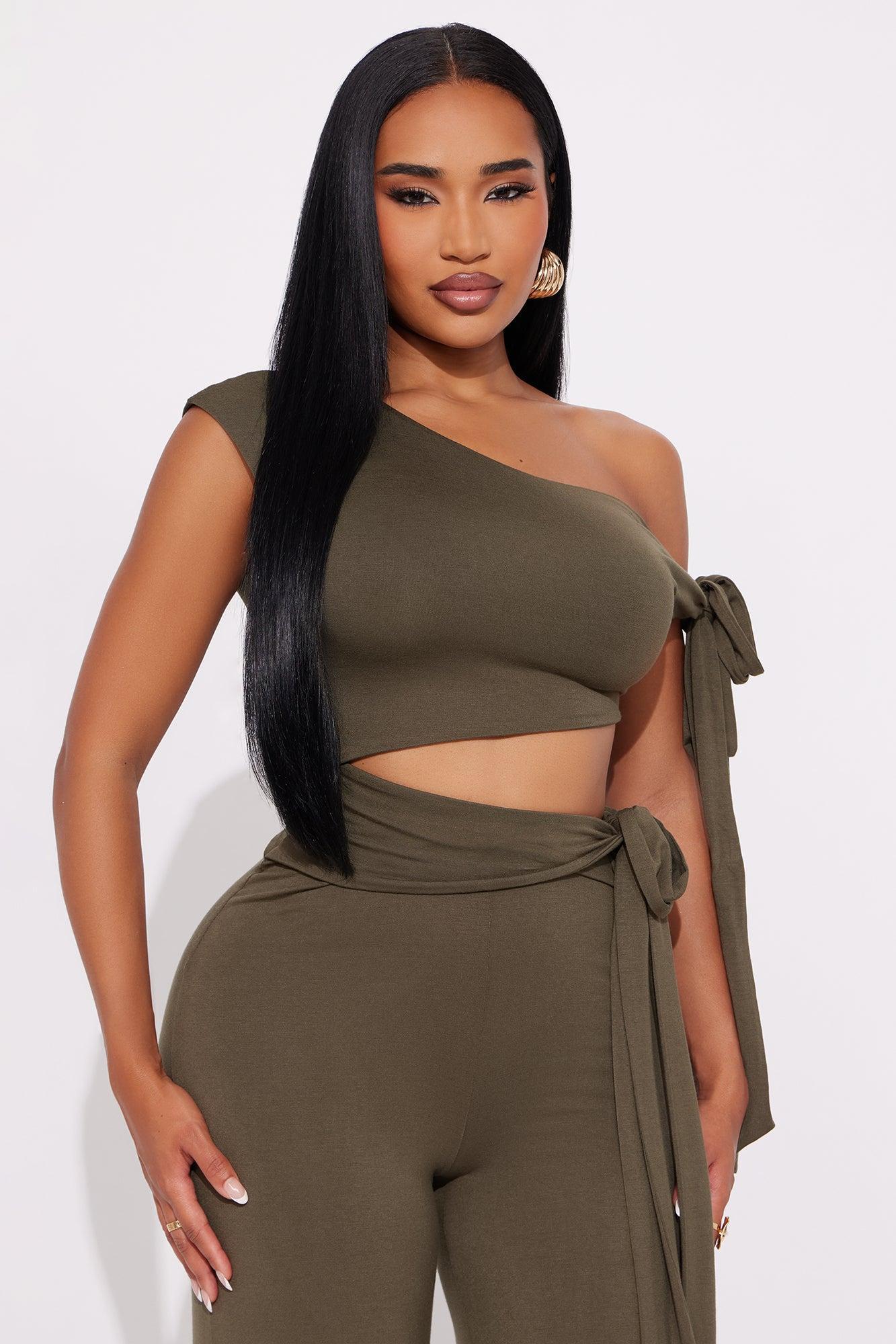 Hailey Off Shoulder Wide Leg Jumpsuit - Olive Product Image