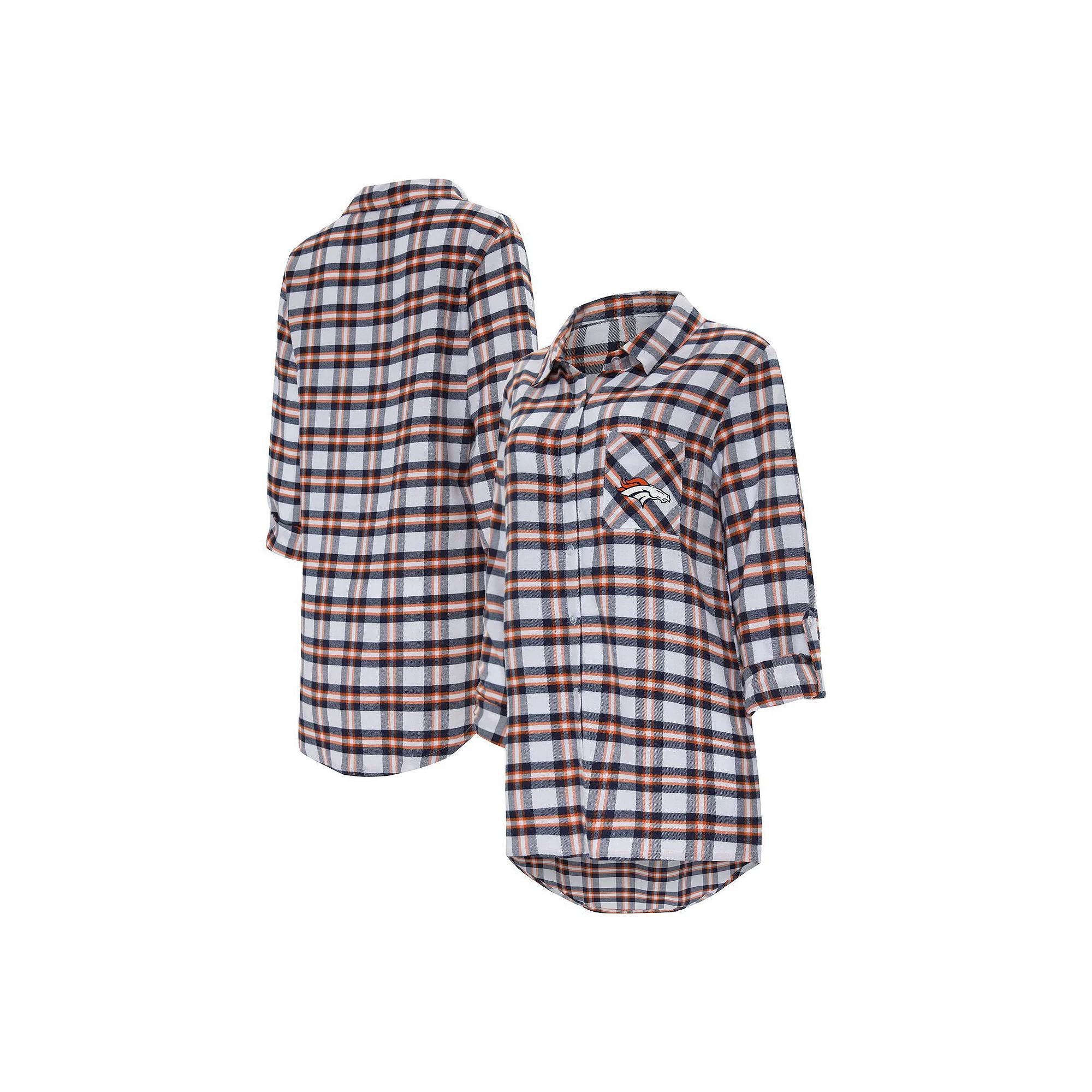 Women's Concepts Sport Navy Denver Broncos Sienna Plaid Full-Button Long Sleeve Nightshirt, Size: Medium, Blue Product Image
