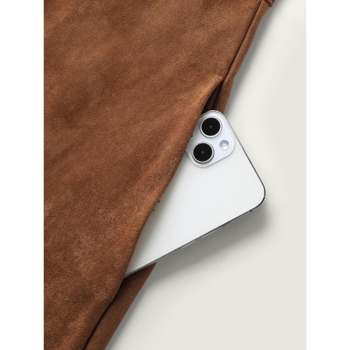 Plus Size Suede Button Placket Sweetheart Midi Dress Browncoffeecolor Women Square Neck Sleeveless Curvy BloomChic 28/5X Product Image