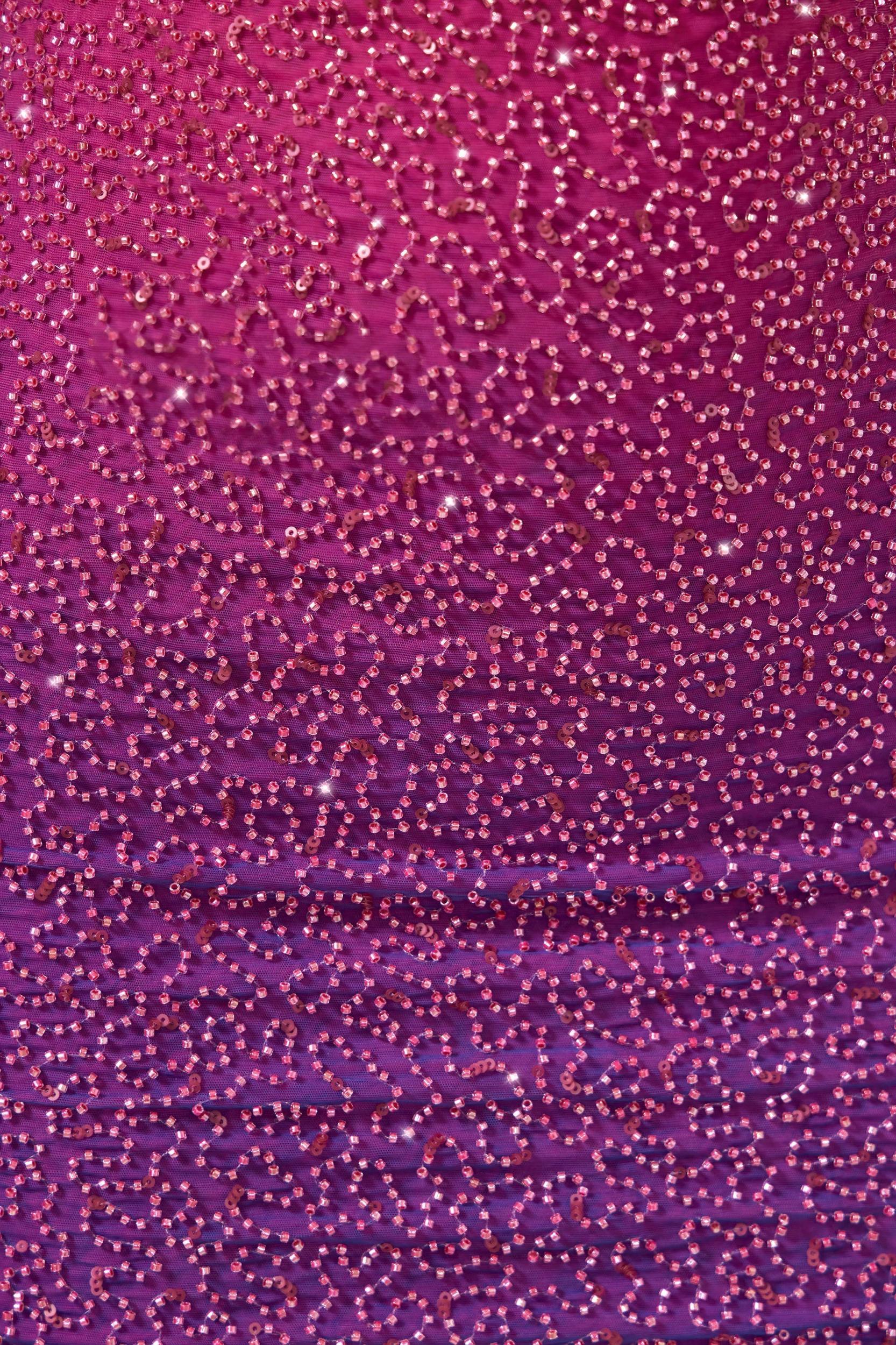 Embellished Halter Neck Mini Dress in Pink/Purple Ombré Product Image