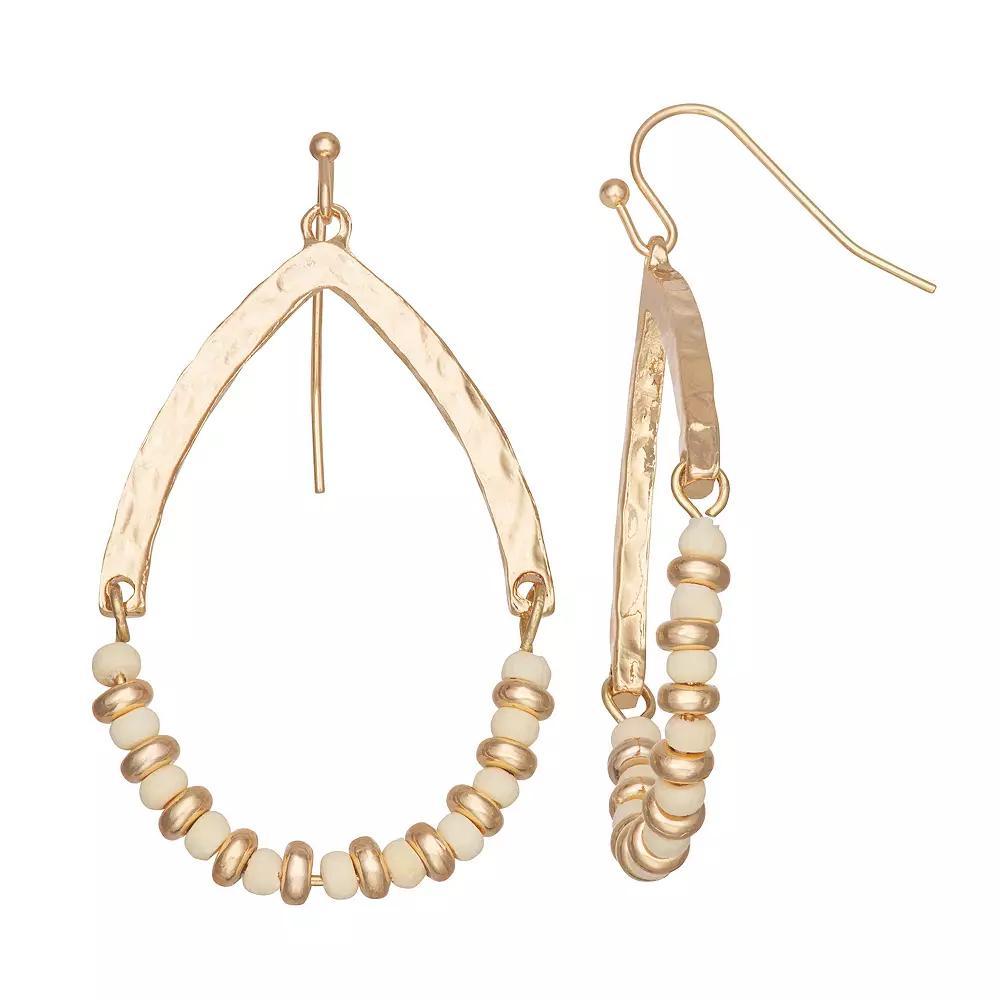 Emberly Gold Tone Beaded Teardrop Earrings, Women's, White Product Image