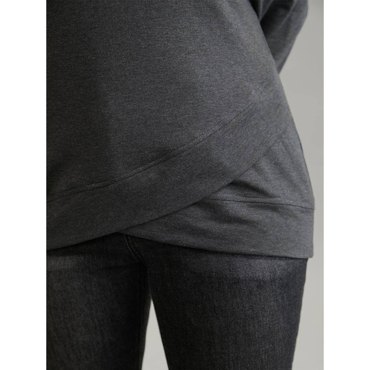 Plus Size Solid Heather Round Neck Wrap Hem Sweatshirt Women DimGray Casual Wrap Round Neck Dailywear Sweatshirts BloomChic 22-24/3X Product Image