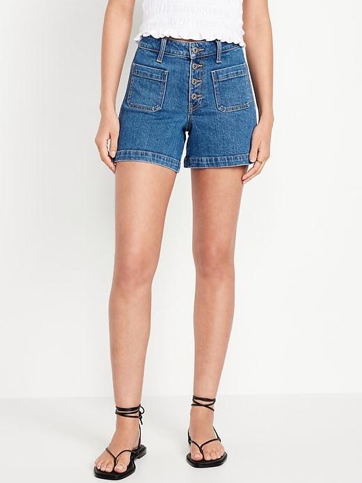 High-Waisted Jean Trouser Shorts -- 3-inch inseam Product Image