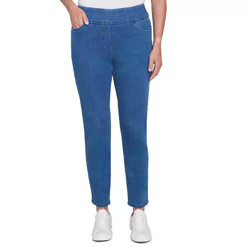 Petite Alfred Dunner Super Stretch Pull-On Straight-Leg Denim Pants, Womens Grey Product Image