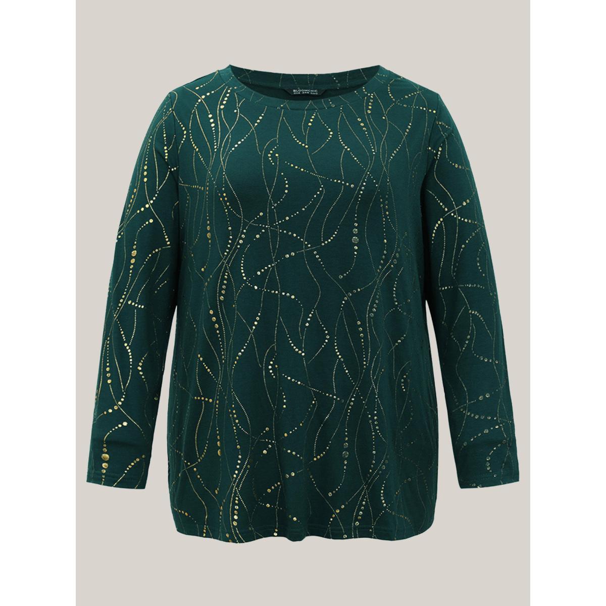 Plus Size Polka Dot Contrast Round Neck T-shirt DarkGreen Women Casual Contrast Polka Dot Round Neck Dailywear T-shirts BloomChic 18-20/2X Product Image