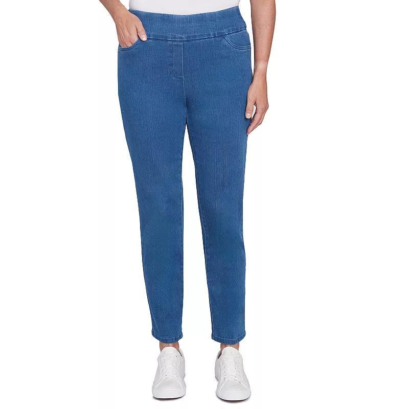 Petite Alfred Dunner Super Stretch Pull-On Straight-Leg Denim Pants, Womens Grey Product Image