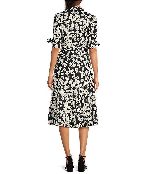 Calvin Klein Short Sleeve Belted Floral Shirt Midi Dress Product Image