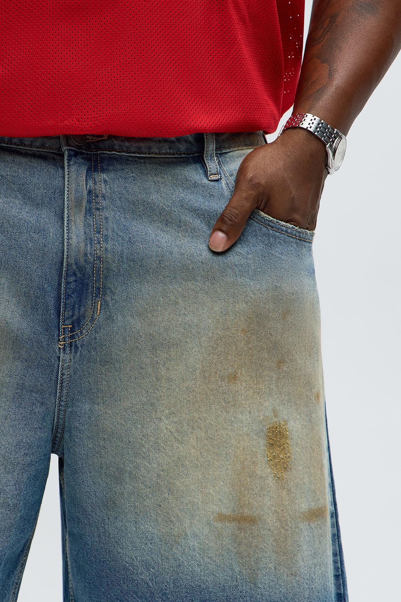 Relaxed Play Dirty Distressed Denim Shorts - Vintage Blue Wash Product Image