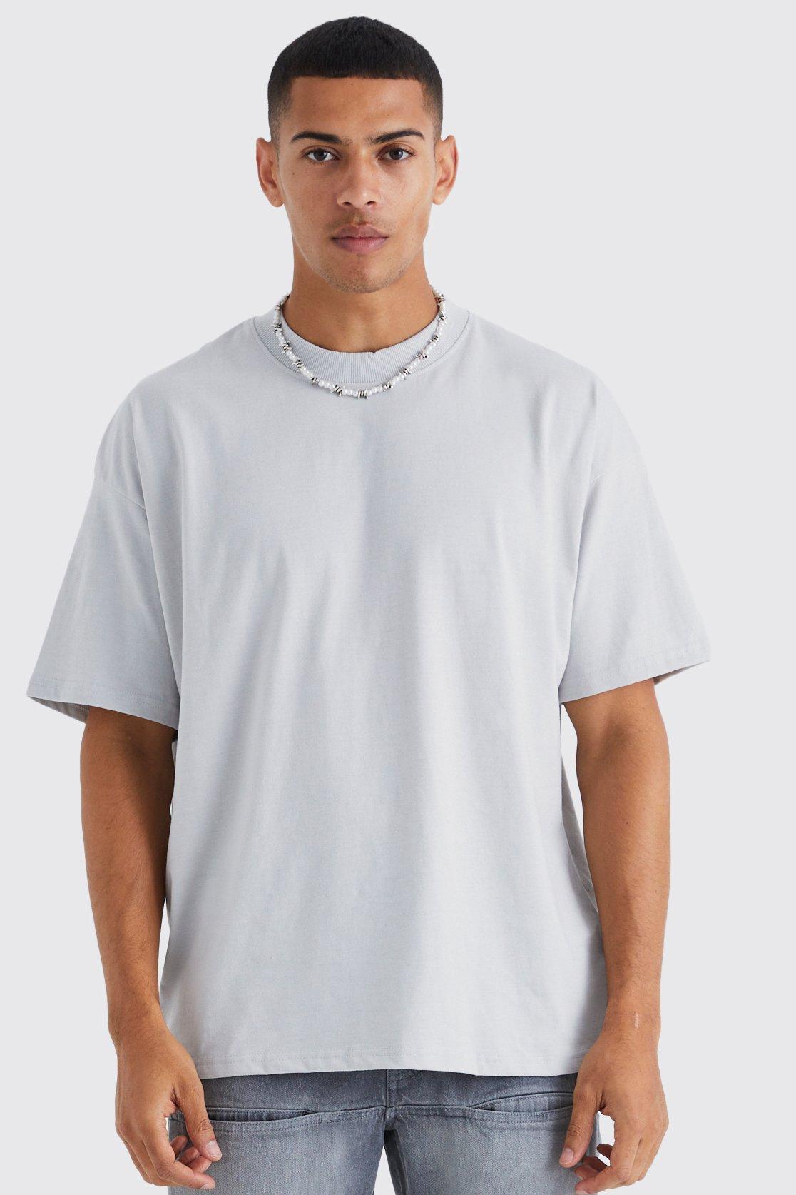 Mens White Oversized Heavyweight Limited Extended Neck T-Shirt, White Product Image