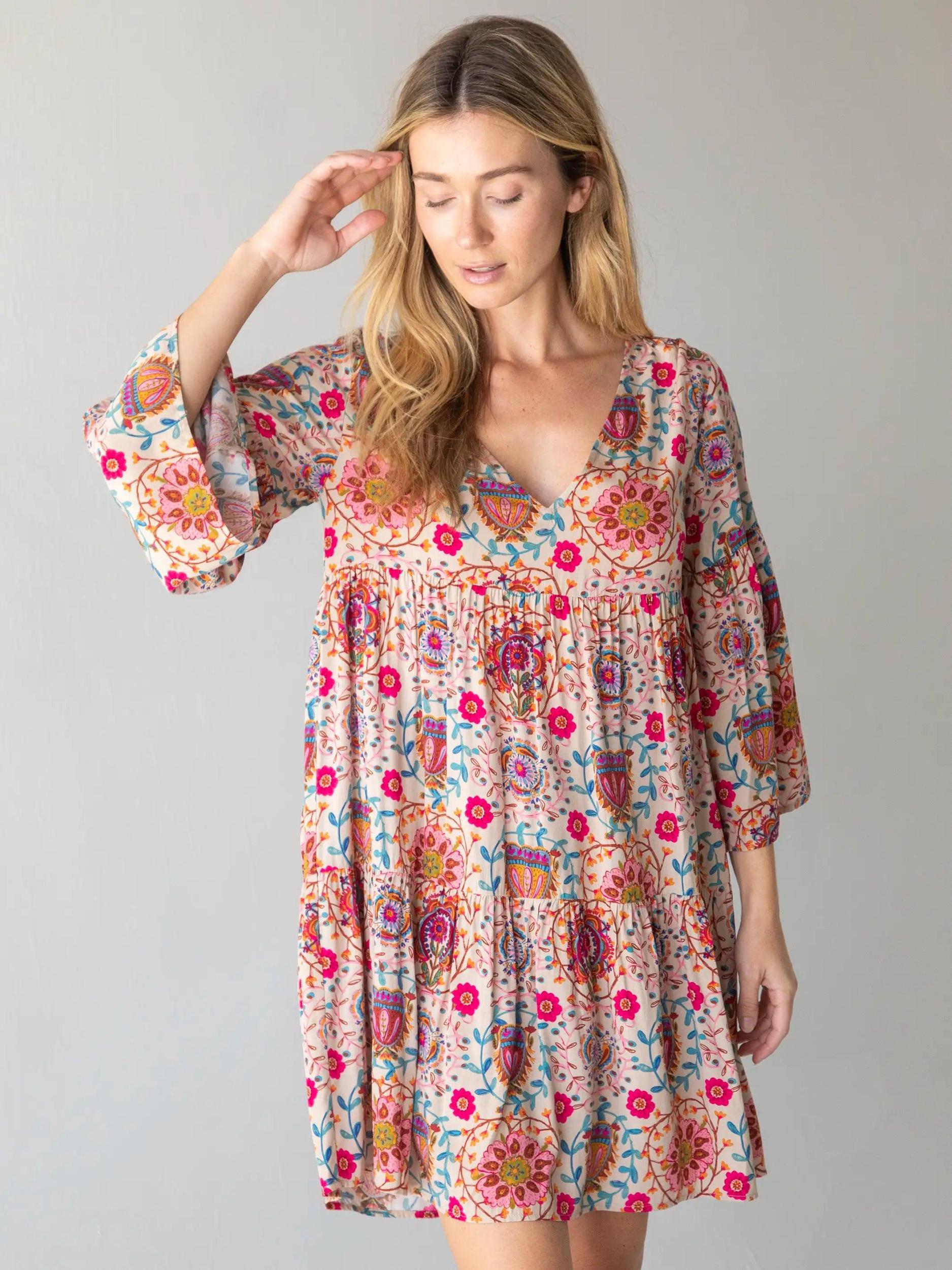 Charlotte Dress - Pink Folk Floral Product Image