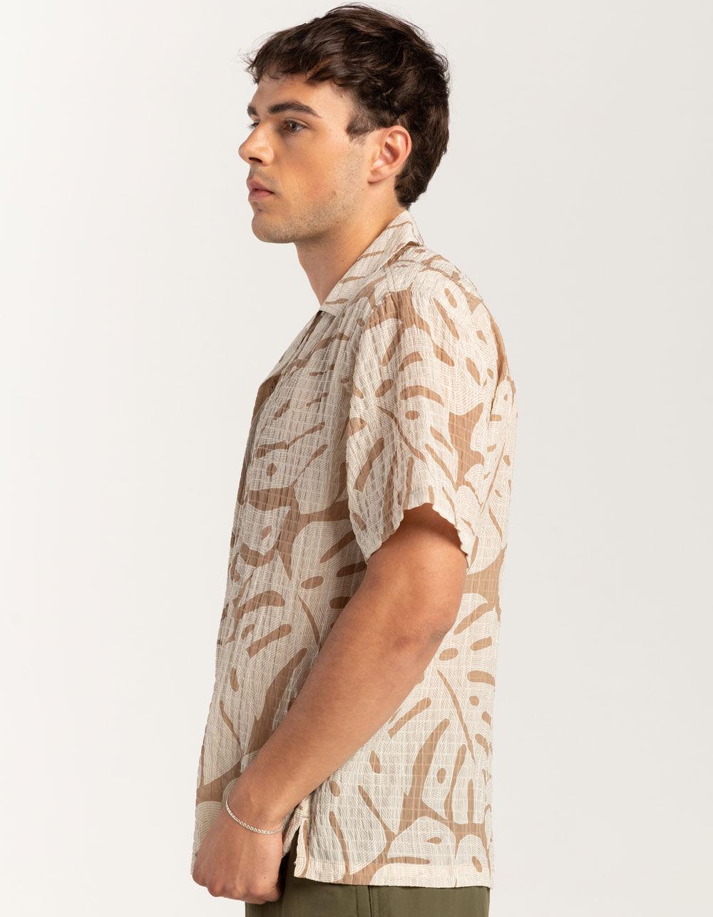 RSQ Mens Texture Leaf Camp Shirt - TAN Product Image