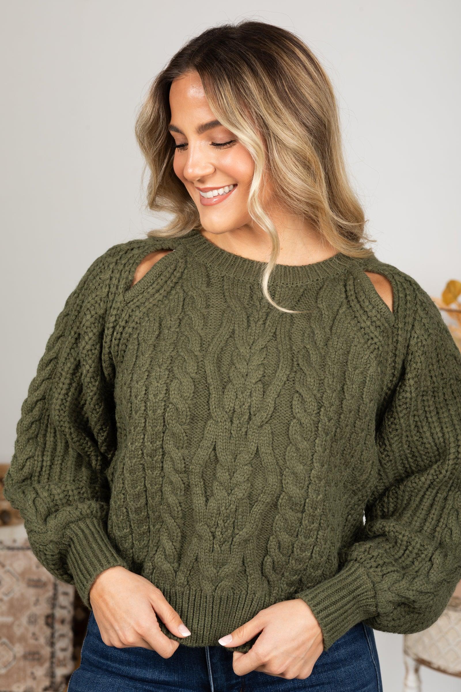 Solid Balloon Sleeve Keyhole Sweater Product Image