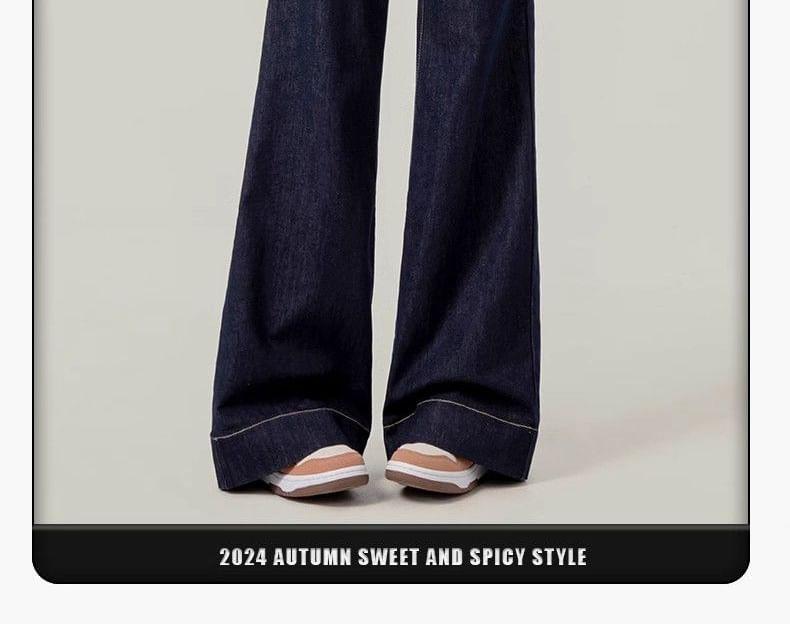 High Waist Contrast Stitched Wide Leg Jeans Product Image