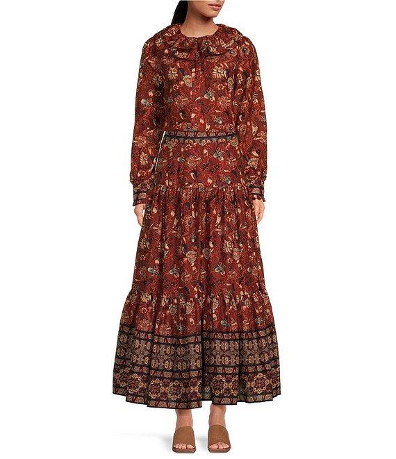 A Loves A Floral Print Woven Ruffled Platter Collar Long Balloon Sleeve Coordinating Button Front Blouse Product Image