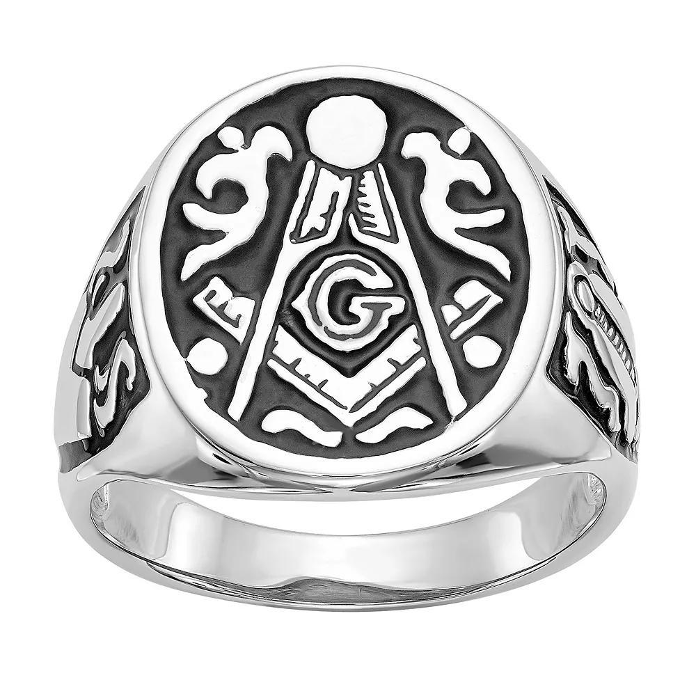 Masonic Collection Men's 14k White Gold Black Enamel Masonic Ring, Size: 11.50 Product Image