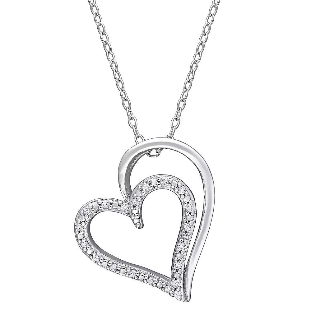 Stella Grace Sterling Silver 1/10 Carat T.W. Diamond Double Heart Pendant Necklace, Women's, Size: 18" Product Image