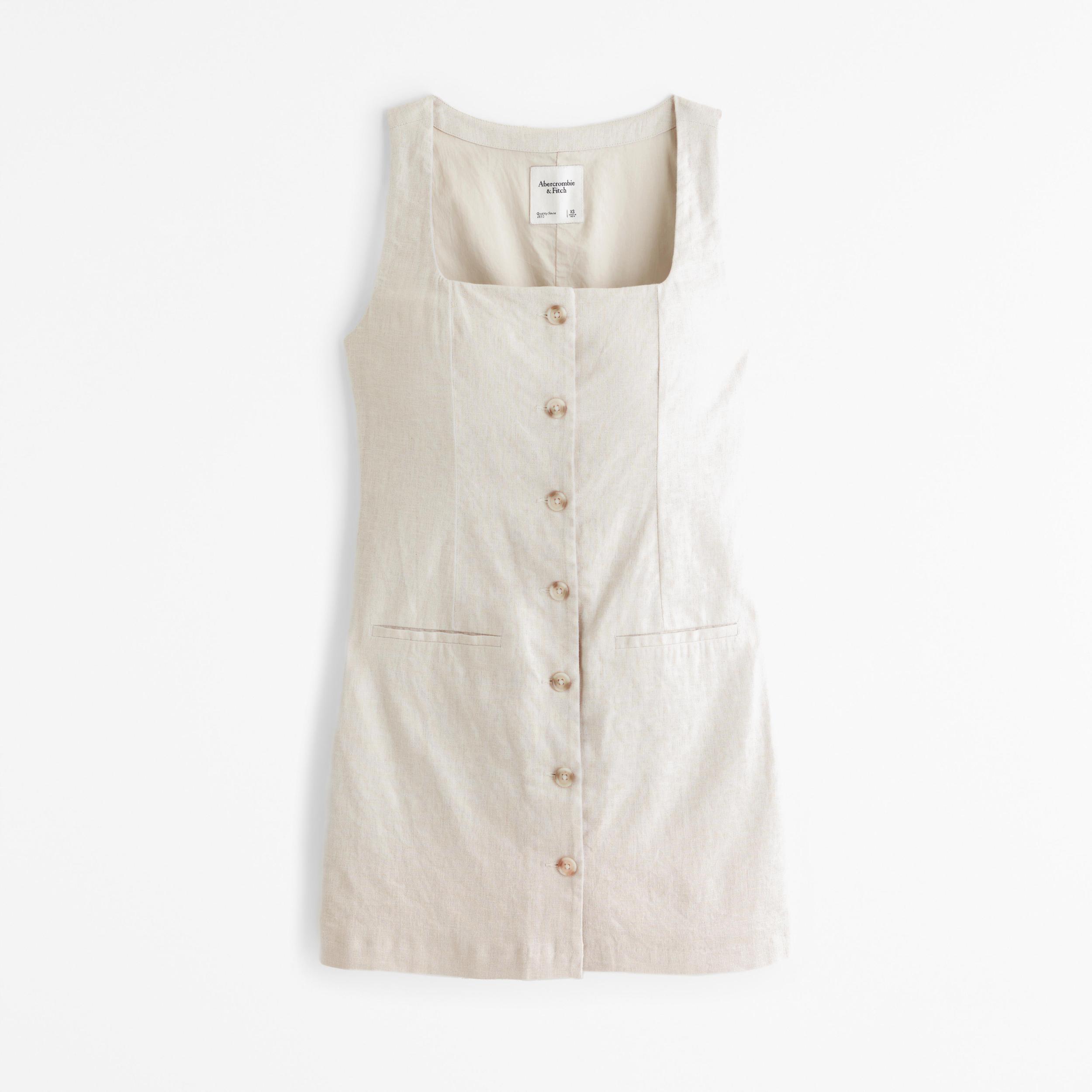 The A&F Mara Squareneck Linen-Blend Vest Mini Dress Product Image