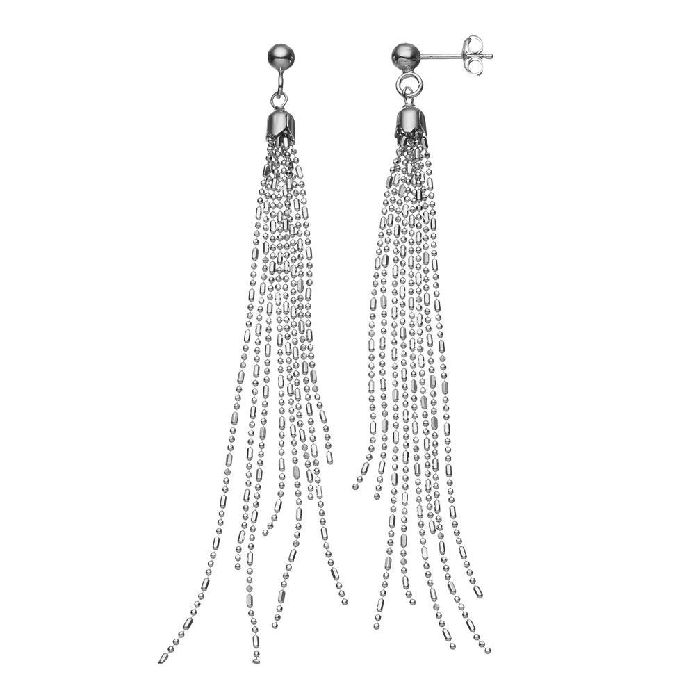 Sterling Silver Beaded Fringe Drop Earrings, Women's, Grey Product Image