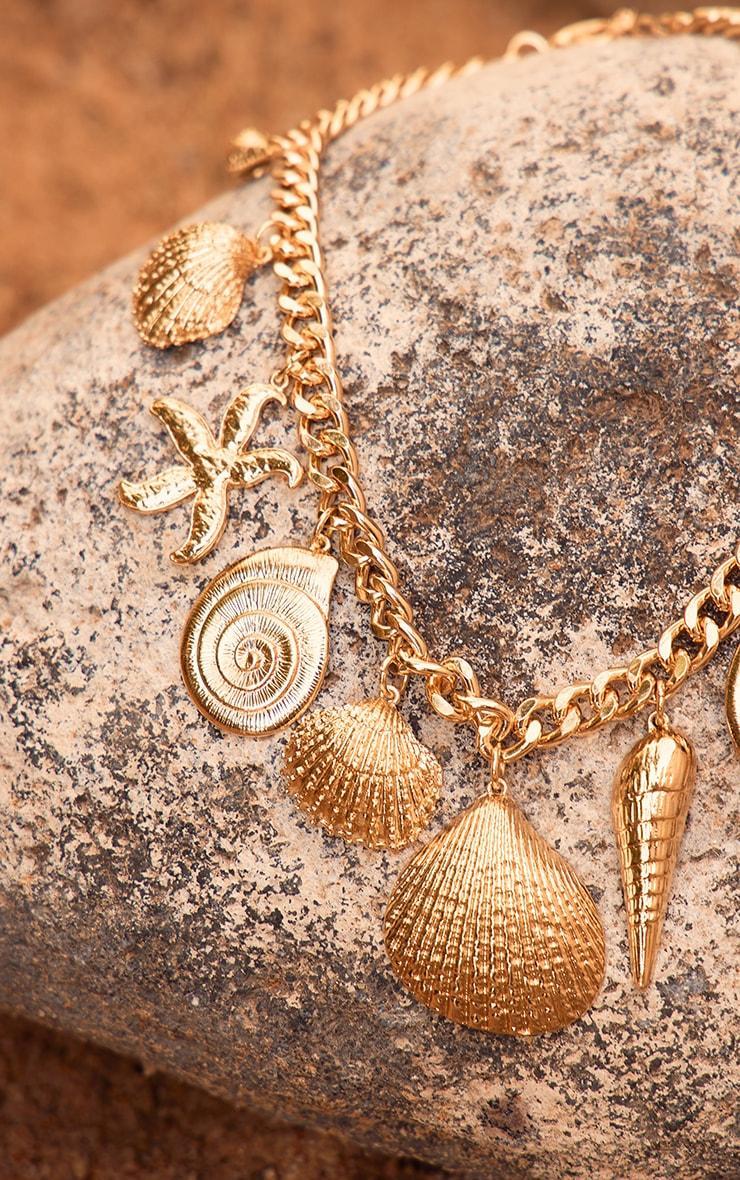 Gold Shell & Starfish Detail Statement Necklace Product Image