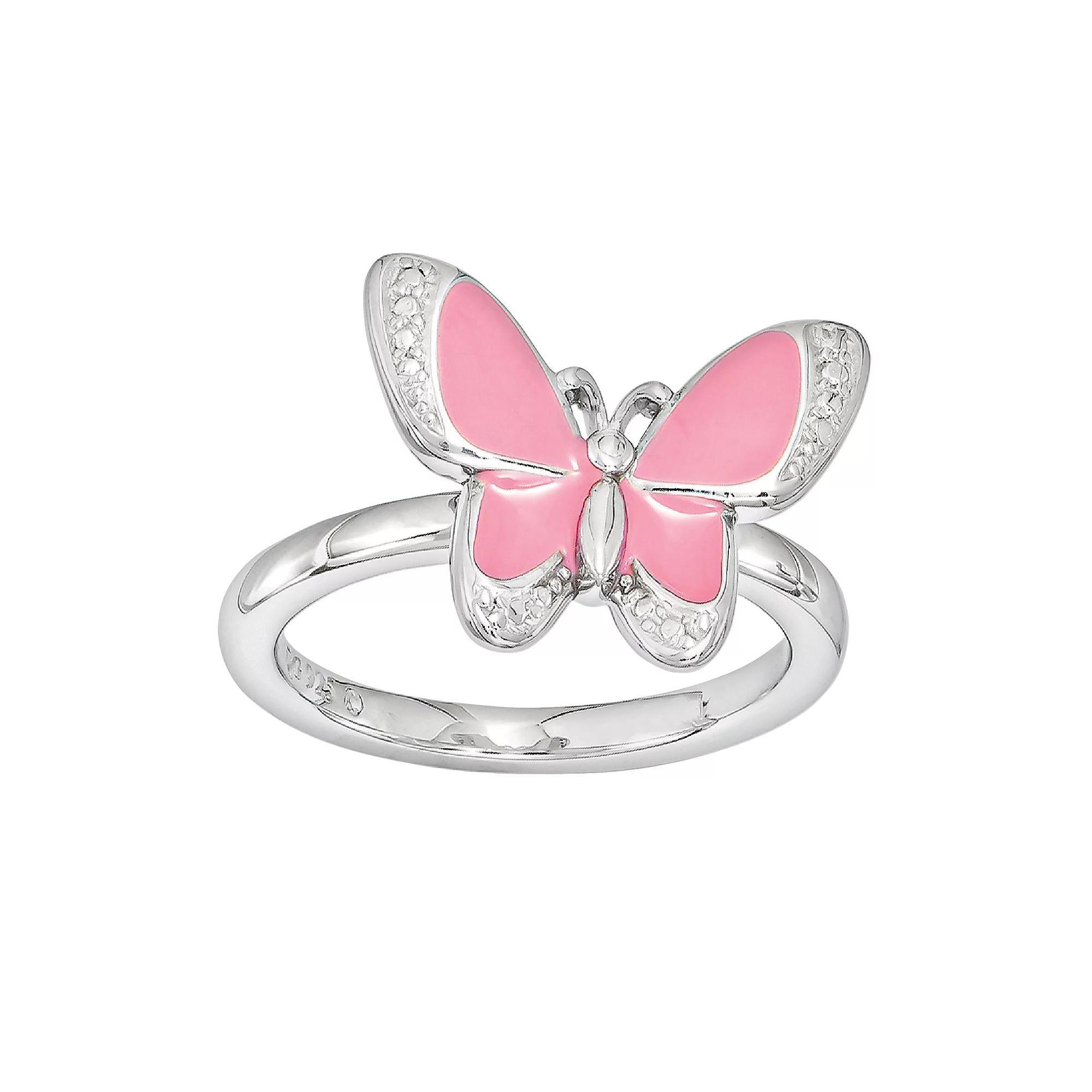 Stacks & Stones Sterling Silver Butterfly Stack Ring, Women's, Size: 8, Pink Product Image