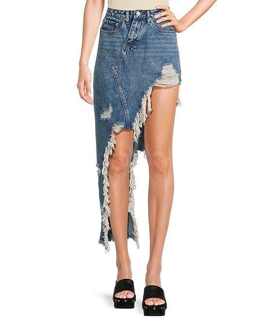 Signature 8 High-Low Fringed Distressed Denim Skirt Product Image