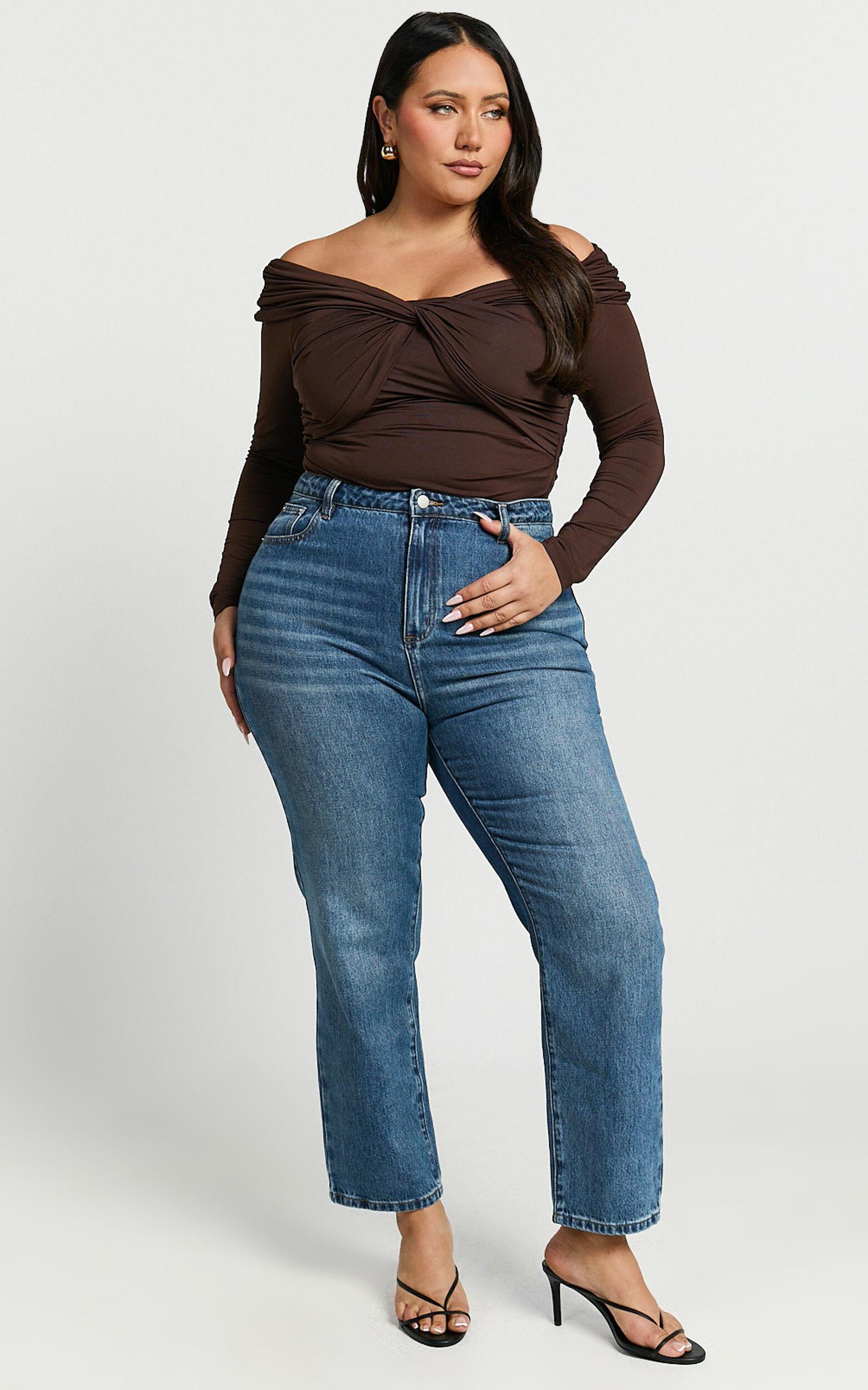 Shamaira Bodysuit - Twist Front Off Shoulder Long Sleeve in Brown Product Image