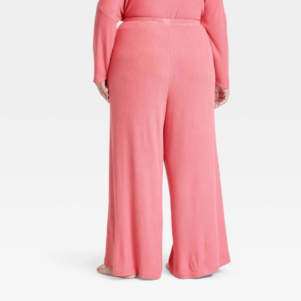 Women's Cozy Ribbed Wide Leg Pants - Auden™ Coral 3X: Relaxed Fit, Mid Rise, Full Waistband Elastic, Ankle Length Product Image