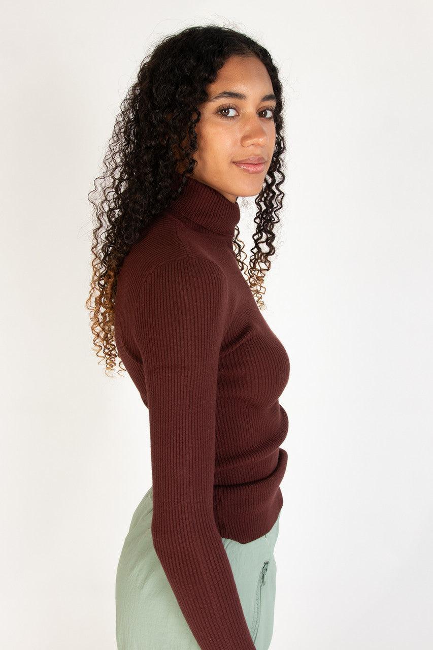 Dark Oak Ribbed Turtleneck Sweater Product Image