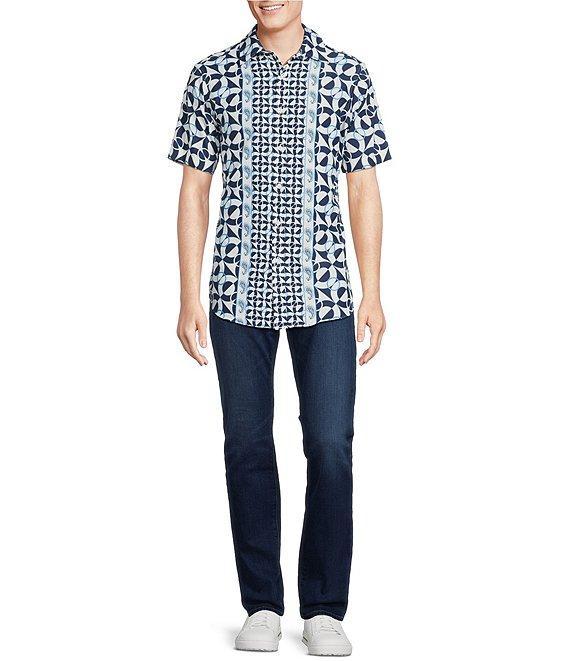 Cremieux Premium Denim Color Block Print Short Sleeve Woven Shirt Product Image