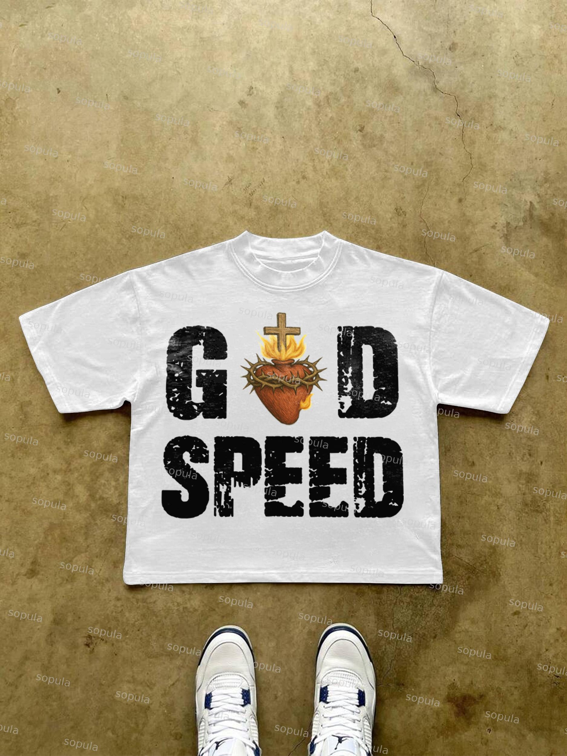 God Speed Vintage Sacred Heart Alphabet Graphic Cropped T-shirt Product Image