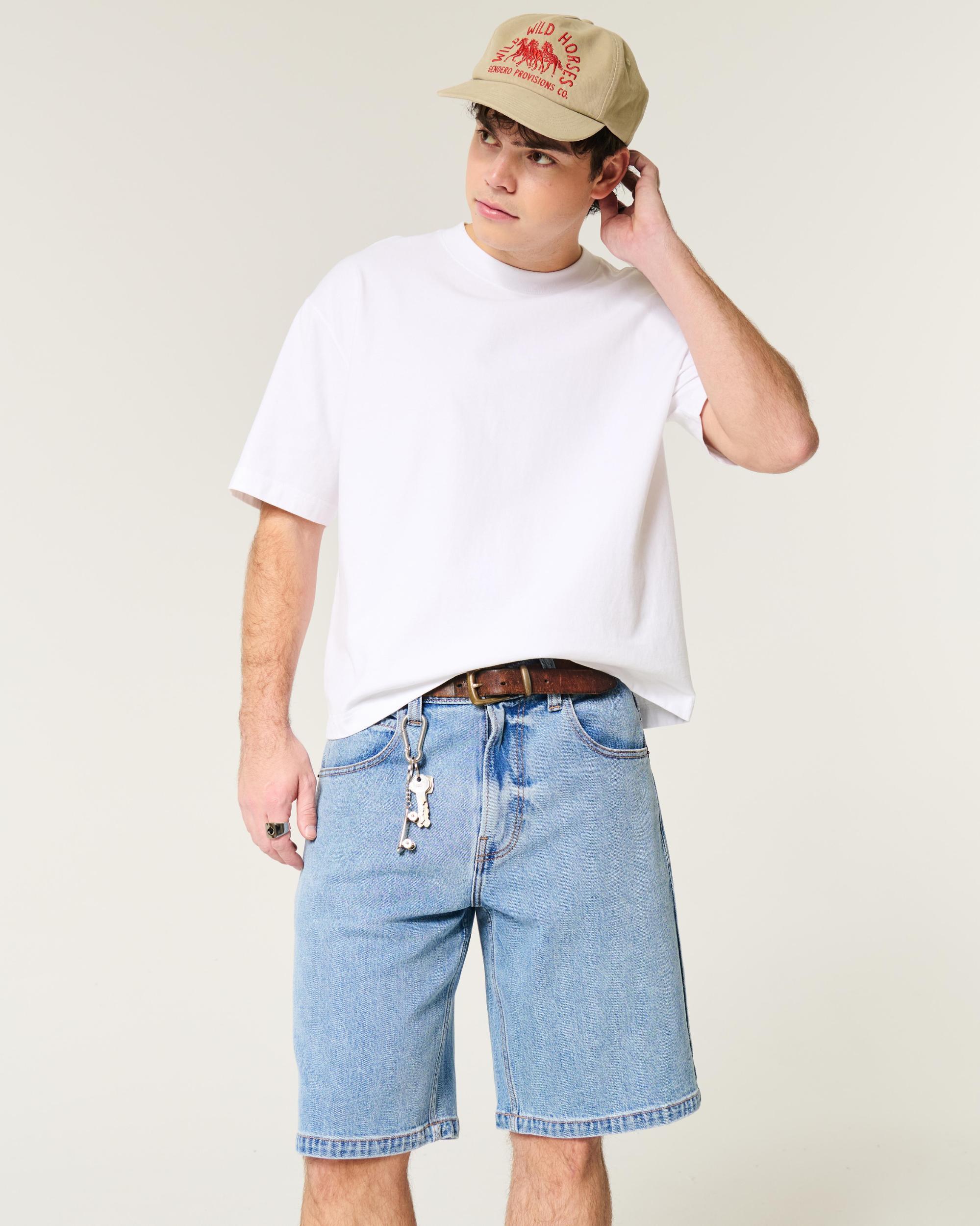 Washed Black Baggy Denim Shorts Product Image