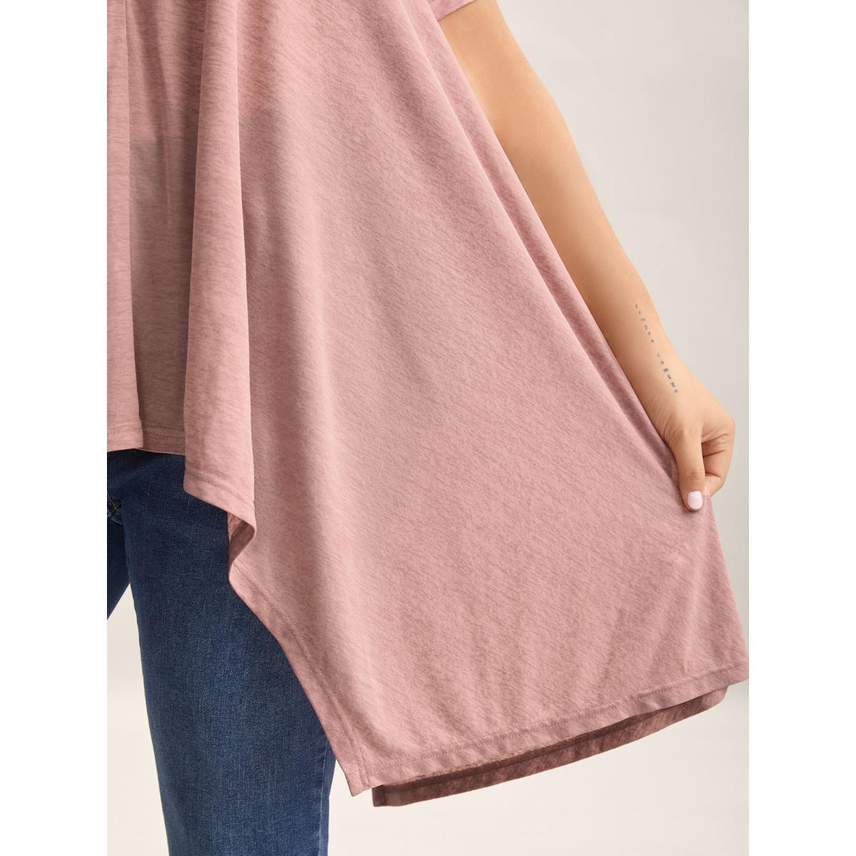 Plus Size Handkerchief Hem Plain Oversized T-Shirt Crepe Women Asymmetrical Boat Neck Loose Everyday-Casual T-shirts BloomChic 26/4X Product Image