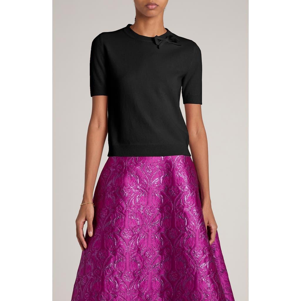 VALENTINO Garavani Bow Short Sleeve Wool Sweater In Nero Product Image