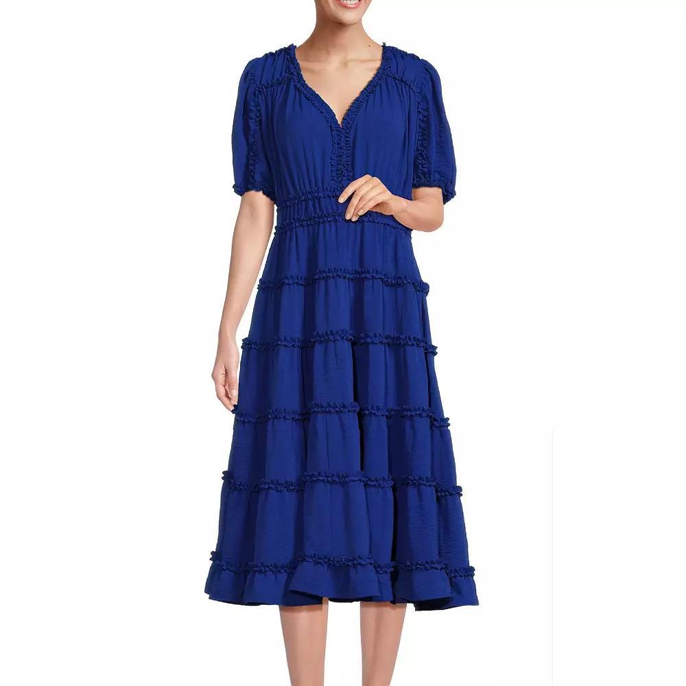 Women's Focus By Shani Fit and Flare Lightweight Woven Dress with Ruffle Detail, Size: 6, Black Product Image