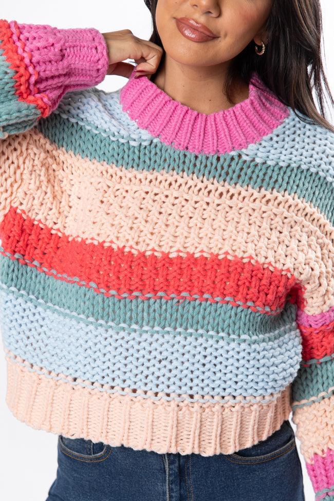 In Line Peach Multi Chunky Striped Sweater SALE Product Image