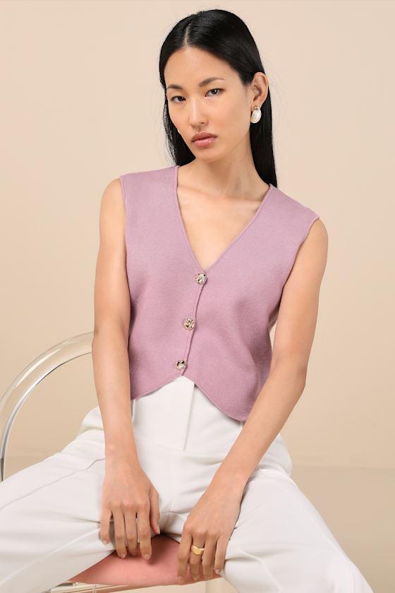 Reanna Dusty Lavender Button-Front Sweater Vest Top Product Image
