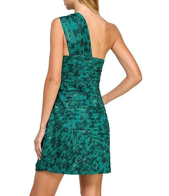 Layered With Love Gina Floral Chiffon Lurex Strip One Shoulder Sleeveless Gathered Ruffle Hem Mini Dress Product Image