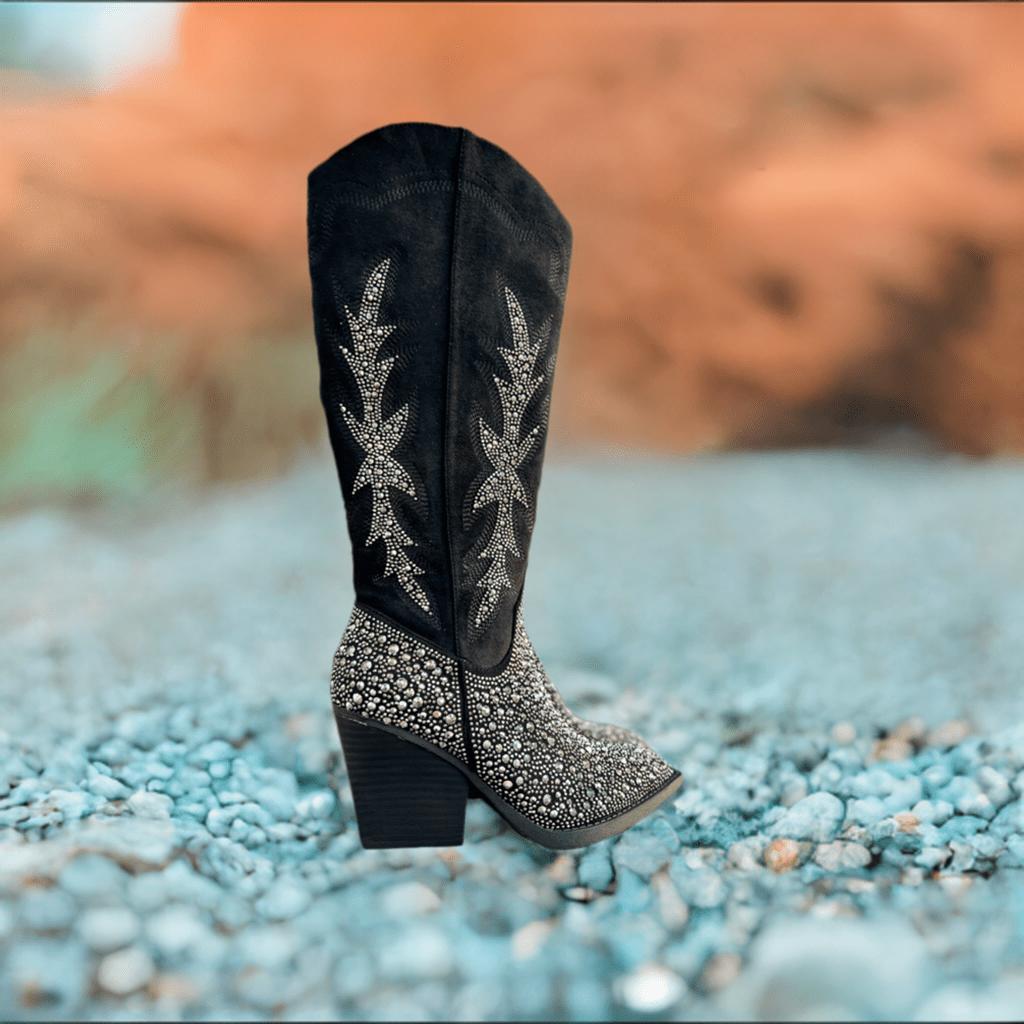Very G Black Rhinestone Western Style Boots* Product Image