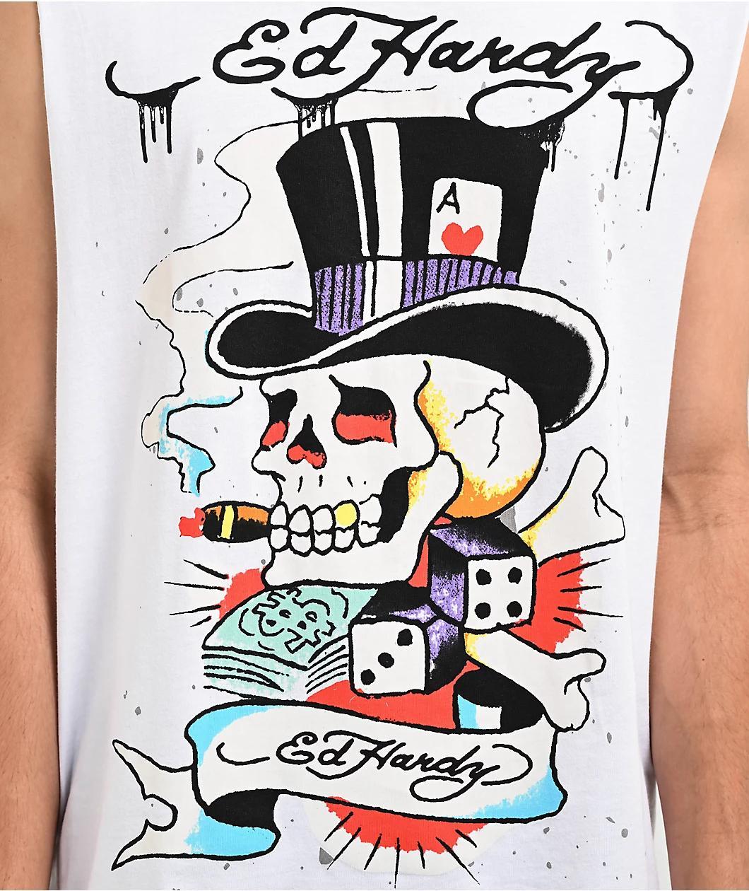 Ed Hardy Skull Top Hat White Tank Top Product Image