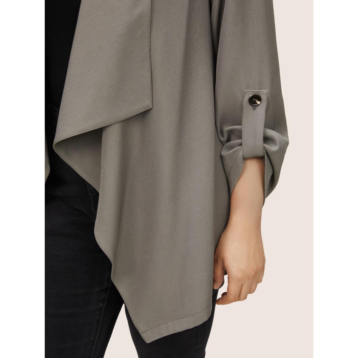 Plus Size Lapel Collar Tab Sleeve Hanky Hem Blazer Gray Women Everyday Plain Non Sleeve Long Sleeve Lapel Collar 18-20/2X Slanted pocket Casual Blazers BloomChic Product Image